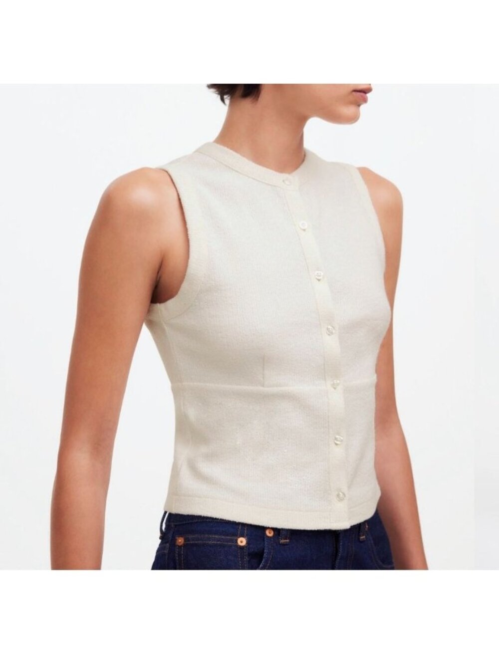 Madewell Split-Crewneck Cardigan Tank Size Small Ivory NWT